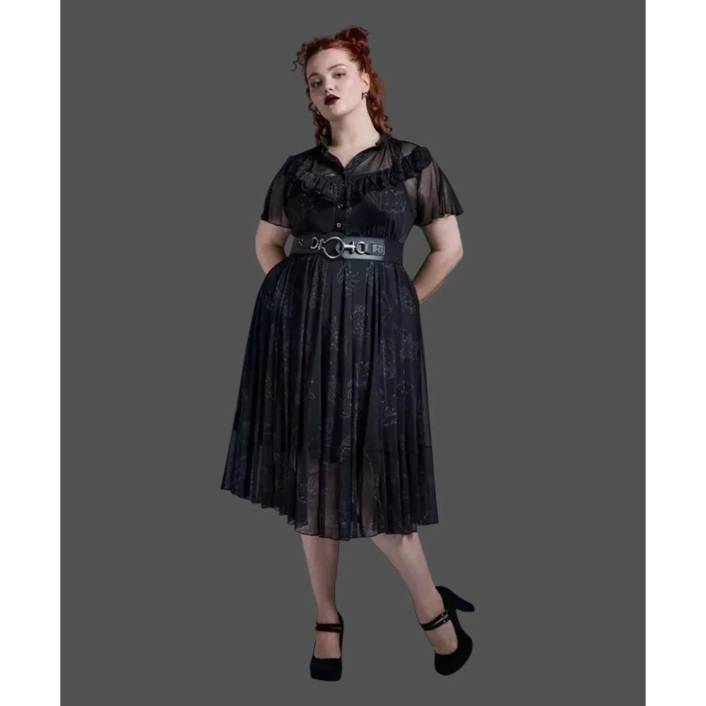 New Torrid Nightfall Tiered Mesh Mini Dress Deep Black Zodiac Celestial Size 1X